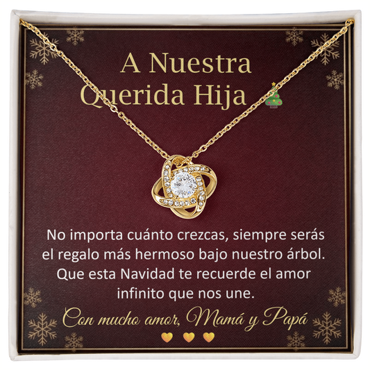Collar Love Knot "A Nuestra Querida Hija" - Edición Navideña | Regalo Emotivo para Hija con Caja LED - Mikora