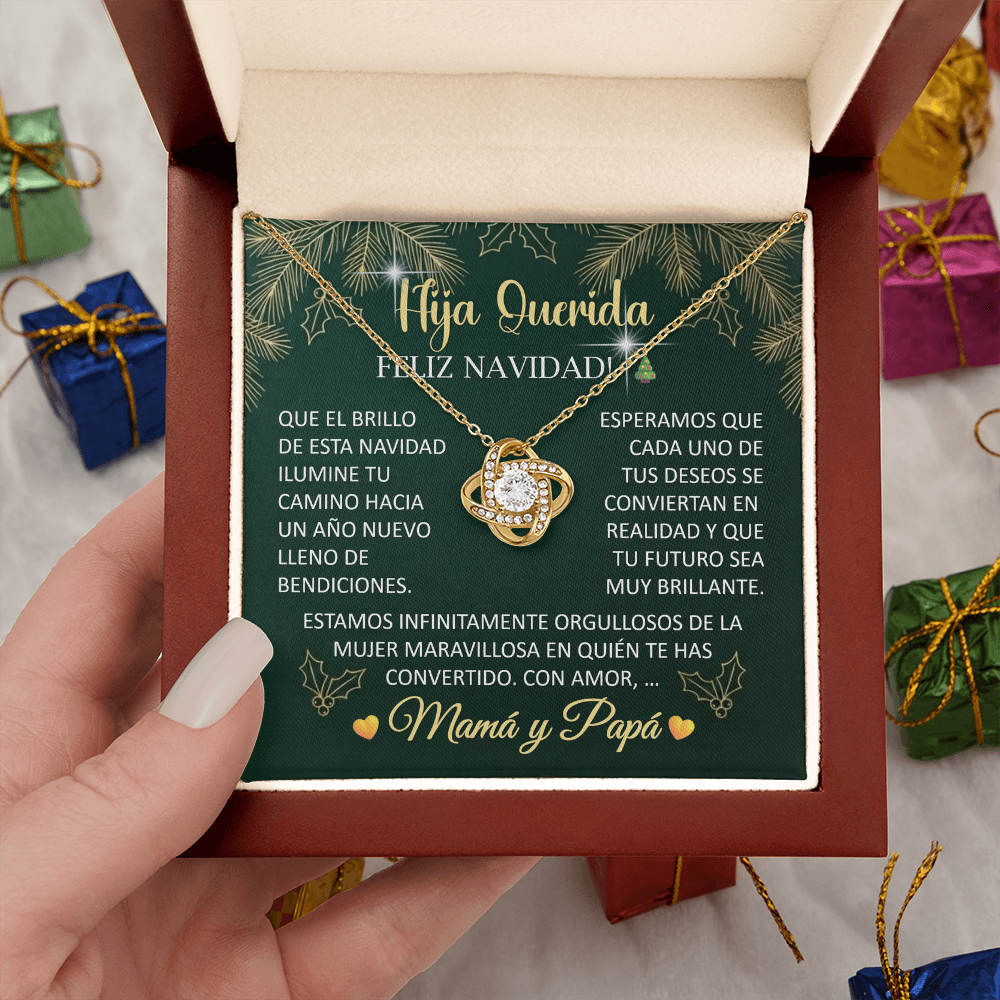 Collar Love Knot Edición Navideña: "Hija Querida, ¡Feliz Navidad!" – Regalo de Mamá y Papá 🎄✨