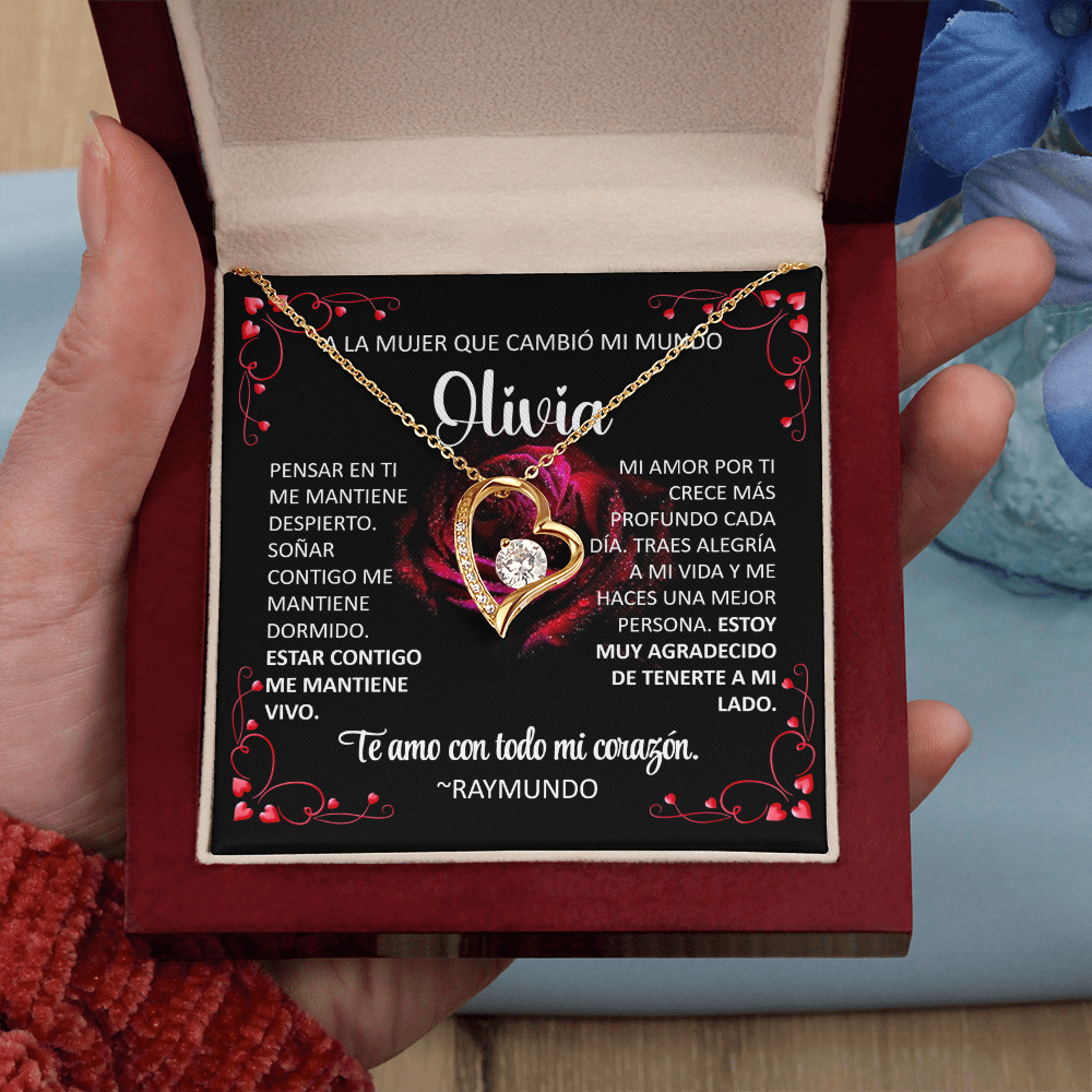 Collar Forever Love: A La Mujer Que Cambió Mi Mundo (Acabado Oro 14Q -18Q)