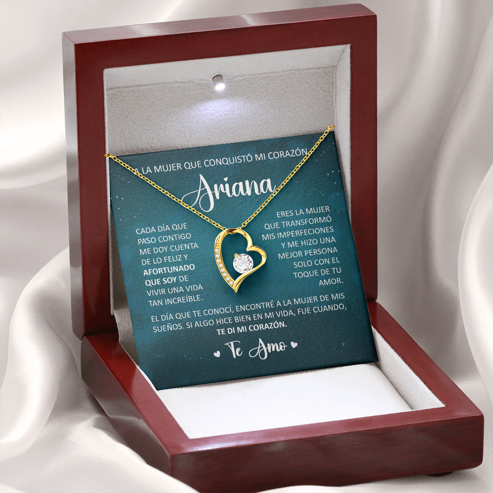 Collar Forever Love: "A La Mujer Que Conquistó Mi Corazón" ( Acabado Oro 14Q - 18Q )