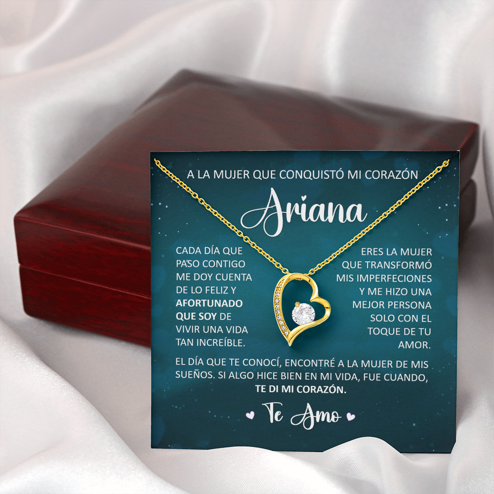 Collar Forever Love: "A La Mujer Que Conquistó Mi Corazón" ( Acabado Oro 14Q - 18Q )