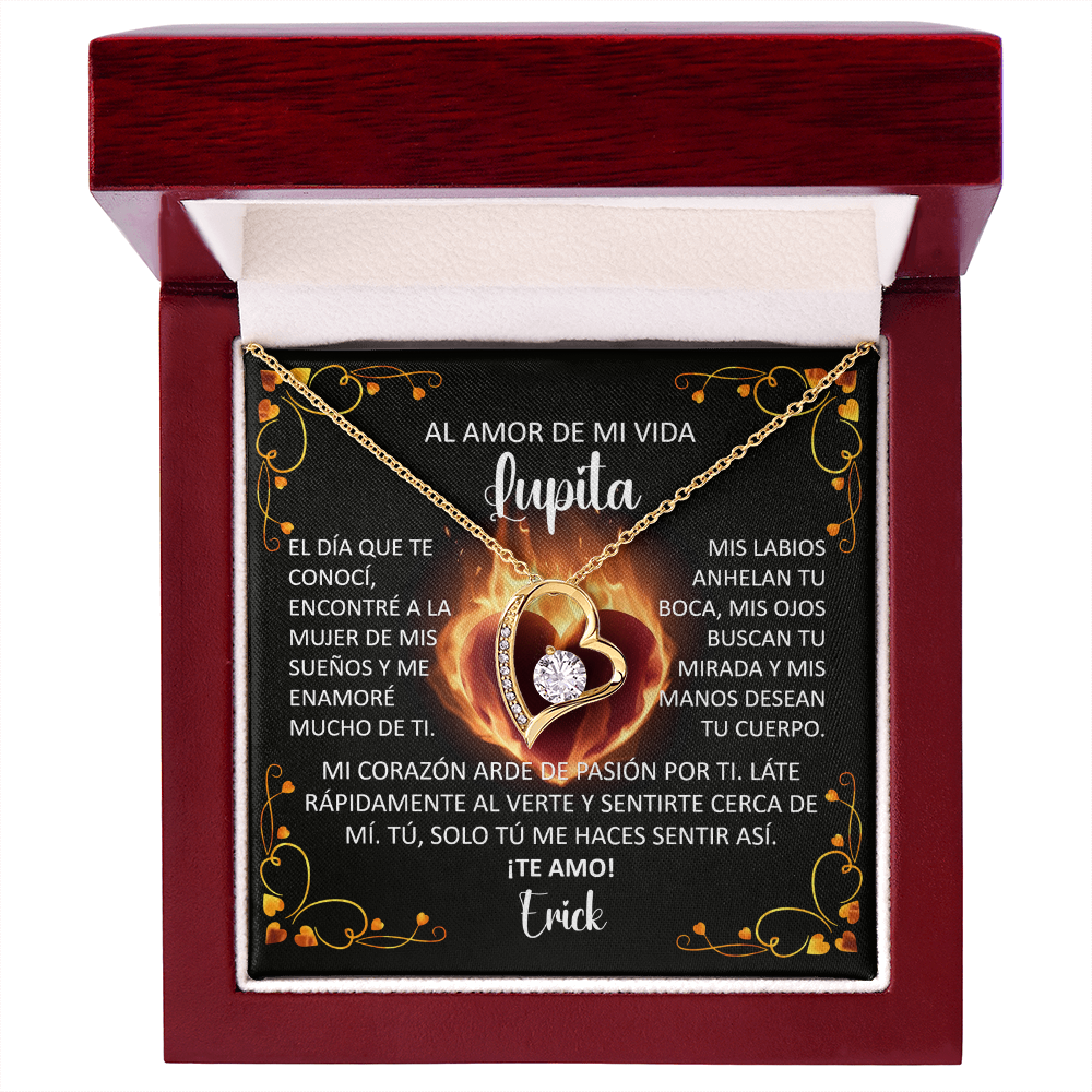 Collar Forever Love: Edición "Mi corazón arde de pasión por ti" (Acabado en Oro de 14Q - 18Q)