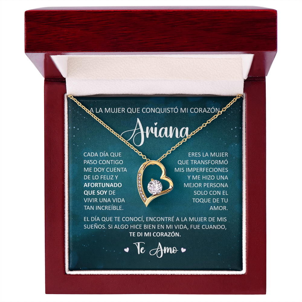 Collar Forever Love: "A La Mujer Que Conquistó Mi Corazón" ( Acabado Oro 14Q - 18Q )