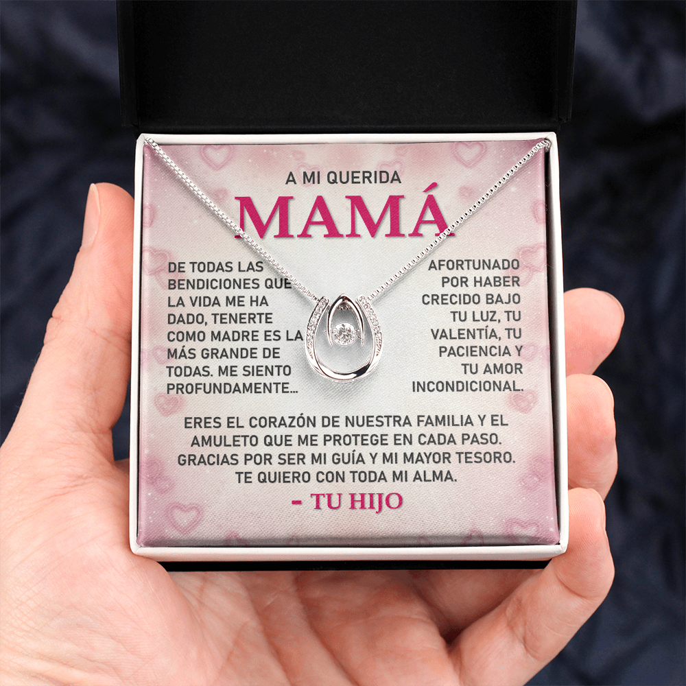 Collar MIKORA Lucky in Love Edición:  "Luz de Mi Camino" – Regalo de Gratitud para Mamá | Baño de Oro Blanco 14K y Cristal de la Fortuna