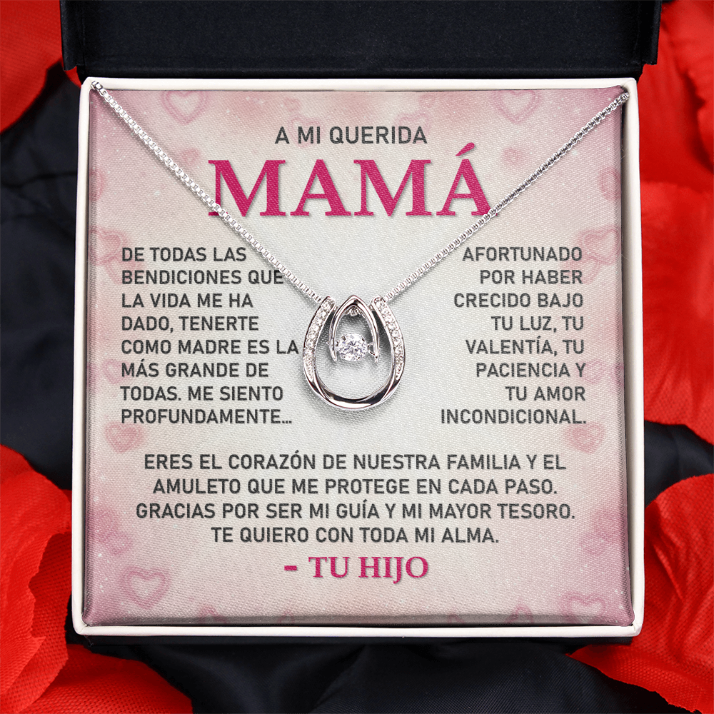 Collar MIKORA Lucky in Love Edición:  "Luz de Mi Camino" – Regalo de Gratitud para Mamá | Baño de Oro Blanco 14K y Cristal de la Fortuna