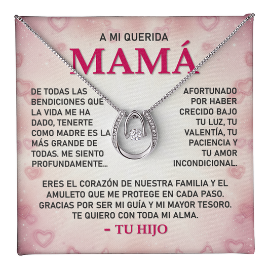 Collar MIKORA Lucky in Love Edición:  "Luz de Mi Camino" – Regalo de Gratitud para Mamá | Baño de Oro Blanco 14K y Cristal de la Fortuna