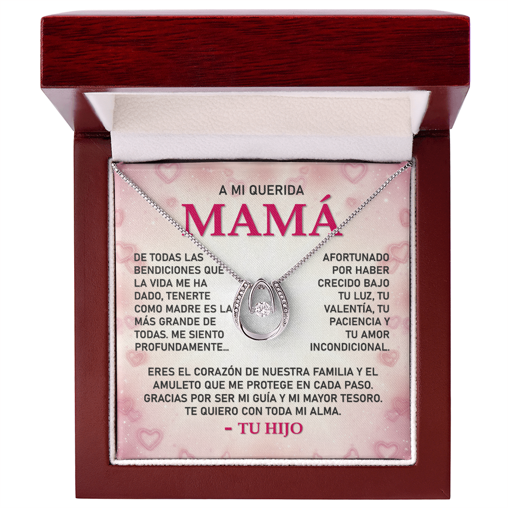 Collar MIKORA Lucky in Love Edición:  "Luz de Mi Camino" – Regalo de Gratitud para Mamá | Baño de Oro Blanco 14K y Cristal de la Fortuna