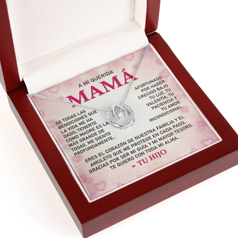 Collar MIKORA Lucky in Love Edición:  "Luz de Mi Camino" – Regalo de Gratitud para Mamá | Baño de Oro Blanco 14K y Cristal de la Fortuna