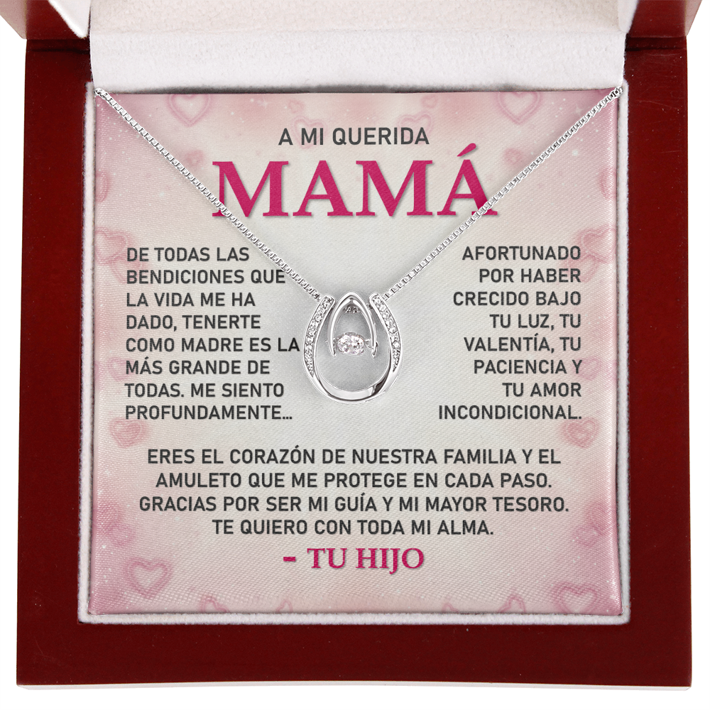 Collar MIKORA Lucky in Love Edición:  "Luz de Mi Camino" – Regalo de Gratitud para Mamá | Baño de Oro Blanco 14K y Cristal de la Fortuna