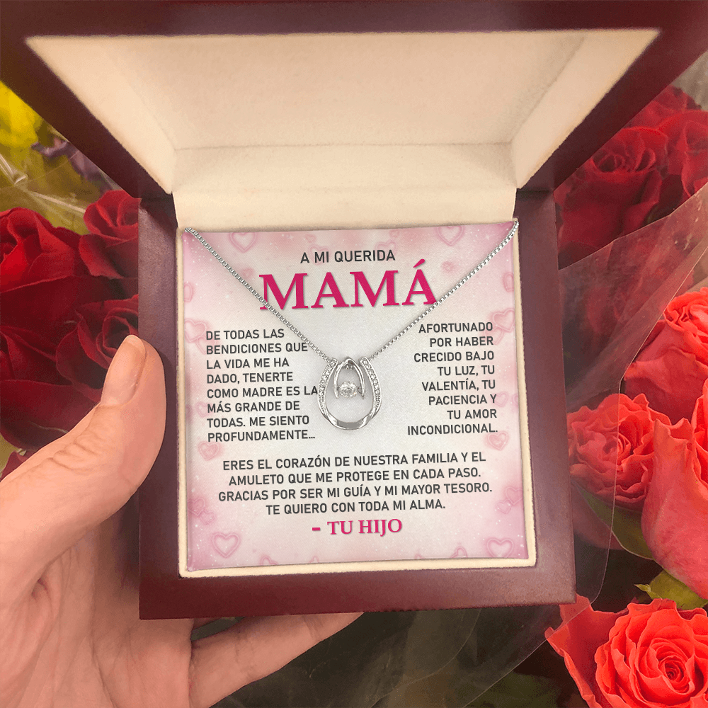 Collar MIKORA Lucky in Love Edición:  "Luz de Mi Camino" – Regalo de Gratitud para Mamá | Baño de Oro Blanco 14K y Cristal de la Fortuna