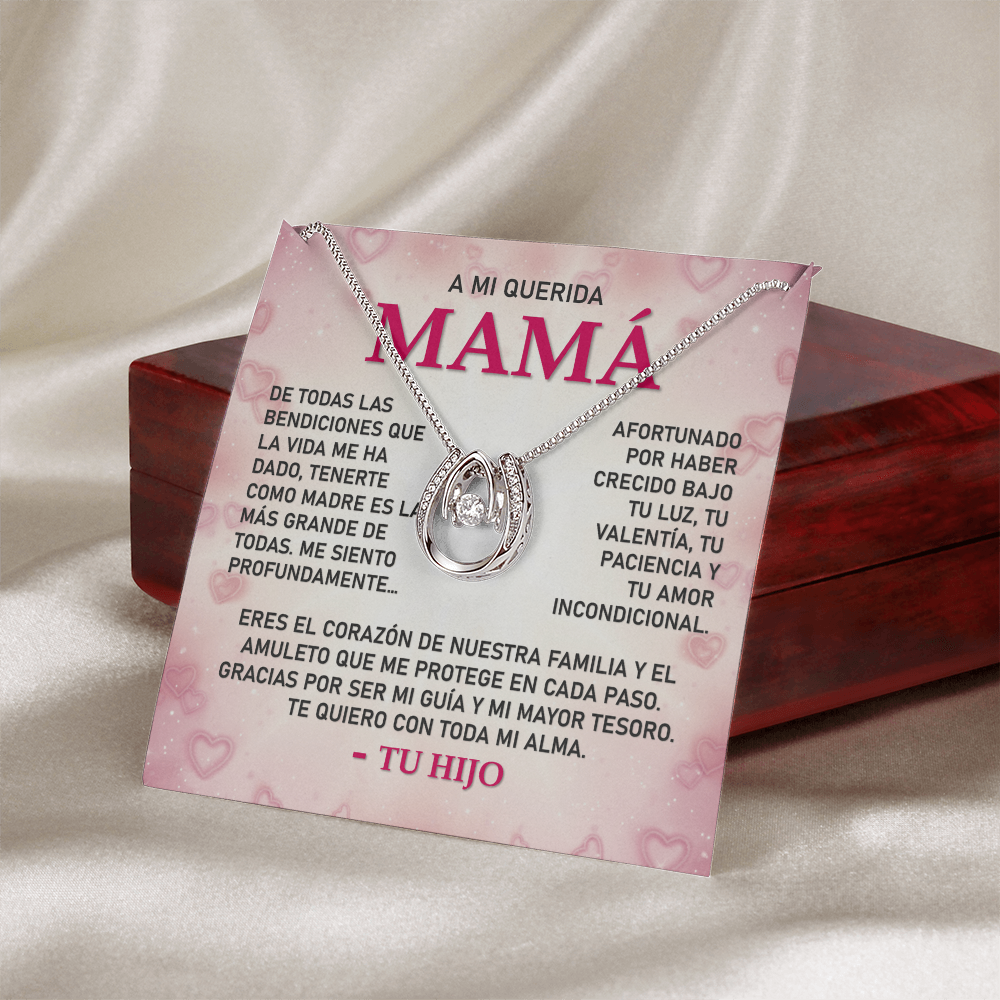 Collar MIKORA Lucky in Love Edición:  "Luz de Mi Camino" – Regalo de Gratitud para Mamá | Baño de Oro Blanco 14K y Cristal de la Fortuna