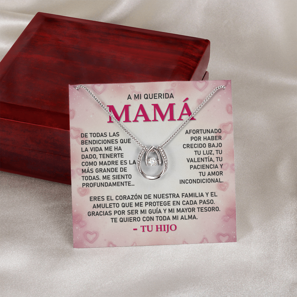 Collar MIKORA Lucky in Love Edición:  "Luz de Mi Camino" – Regalo de Gratitud para Mamá | Baño de Oro Blanco 14K y Cristal de la Fortuna