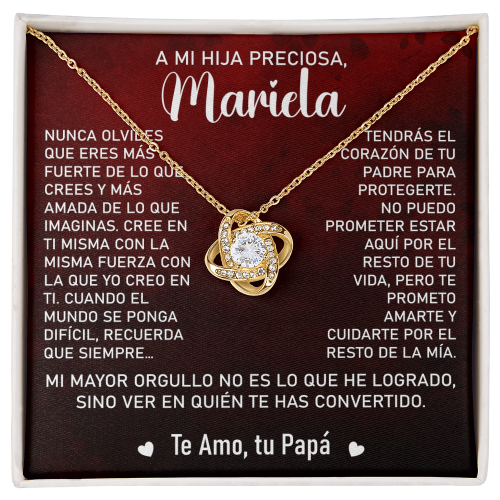 Collar Mikora Love Knot: "Mi Mayor Orgullo Eres Tu" (Acabado en Oro de 14q-18q)