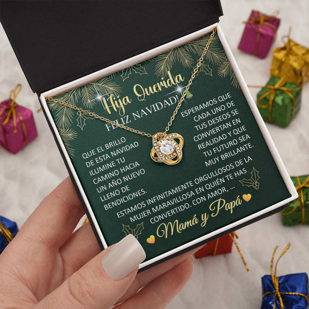 Collar Love Knot Edición Navideña: "Hija Querida, ¡Feliz Navidad!" – Regalo de Mamá y Papá 🎄✨