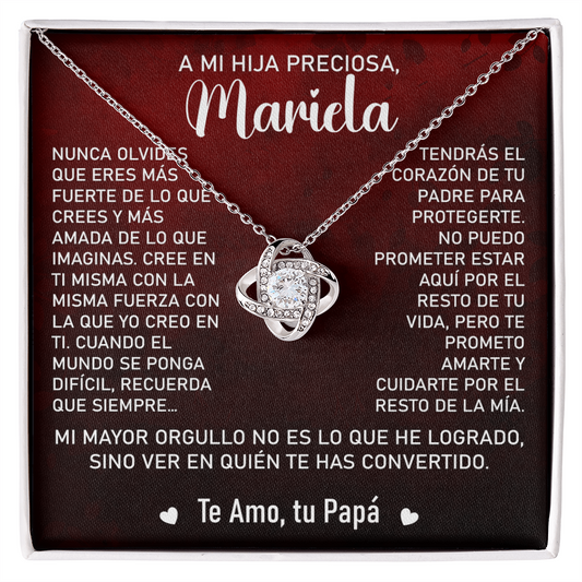 Collar Mikora Love Knot: "Mi Mayor Orgullo Eres Tu" (Acabado en Oro de 14q-18q)