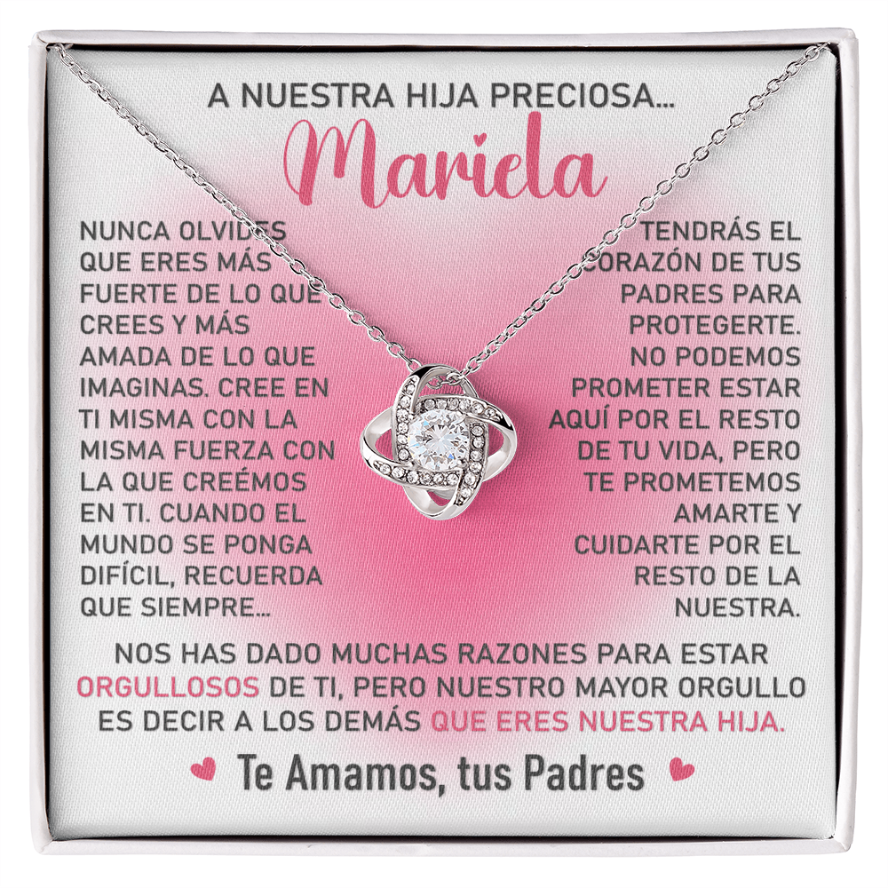Collar Mikora Love Knot: Edicion "Orgullosos que eres nuestra hija" (Acabado en Oro de 14q - 18q)