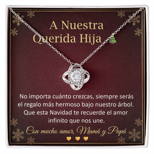 Collar Love Knot "A Nuestra Querida Hija" - Edición Navideña | Regalo Emotivo para Hija con Caja LED - Mikora