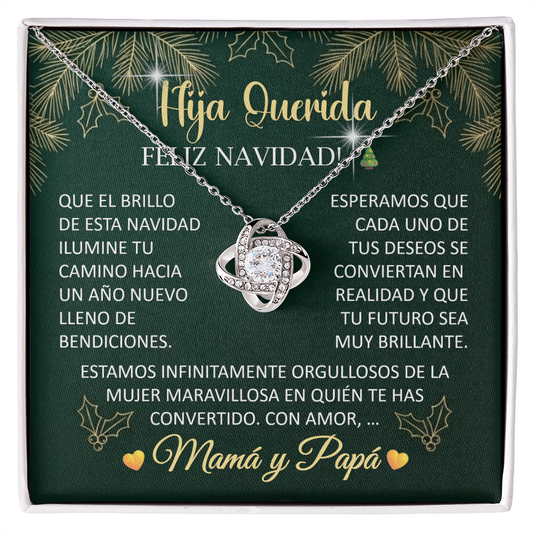 Collar Love Knot Edición Navideña: "Hija Querida, ¡Feliz Navidad!" – Regalo de Mamá y Papá 🎄✨