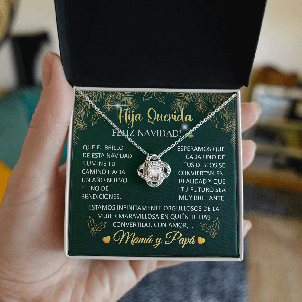 Collar Love Knot Edición Navideña: "Hija Querida, ¡Feliz Navidad!" – Regalo de Mamá y Papá 🎄✨