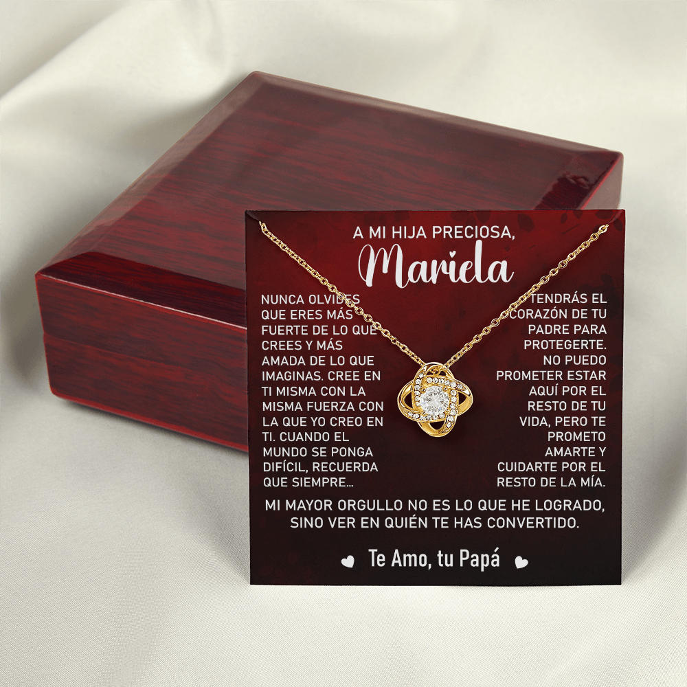 Collar Mikora Love Knot: "Mi Mayor Orgullo Eres Tu" (Acabado en Oro de 14q-18q)