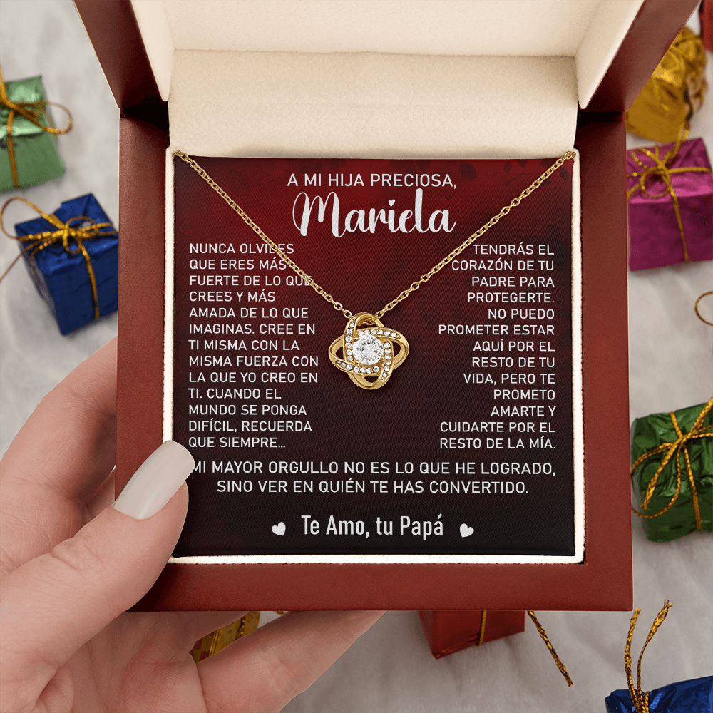 Collar Mikora Love Knot: "Mi Mayor Orgullo Eres Tu" (Acabado en Oro de 14q-18q)