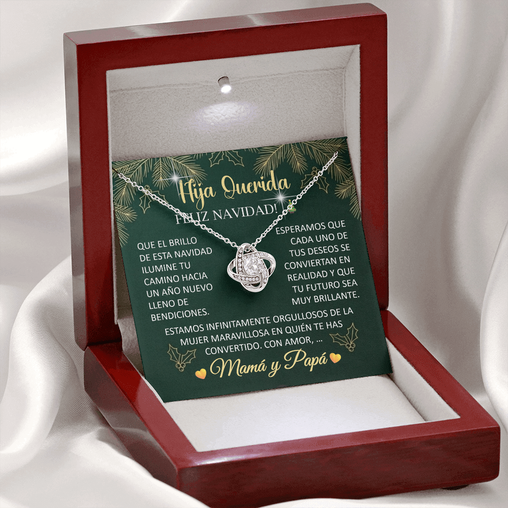 Collar Love Knot Edición Navideña: "Hija Querida, ¡Feliz Navidad!" – Regalo de Mamá y Papá 🎄✨