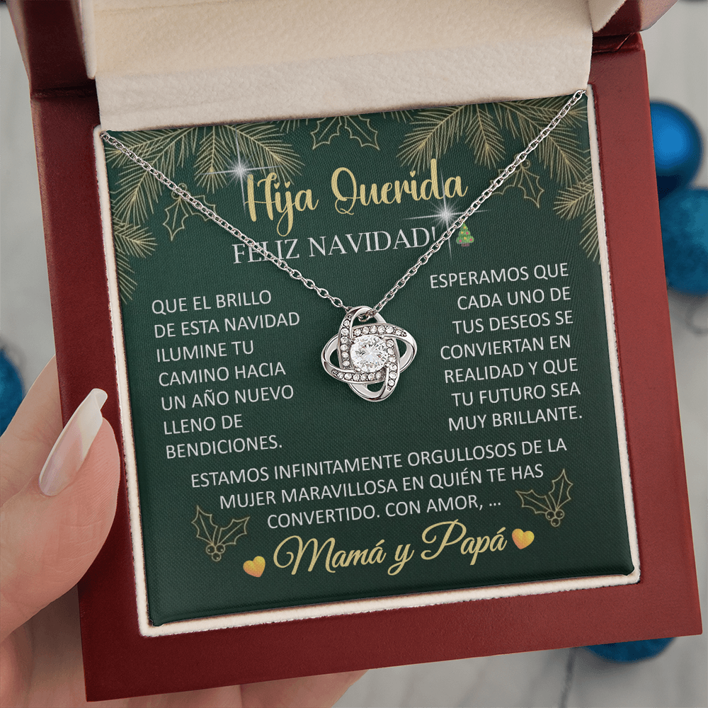 Collar Love Knot Edición Navideña: "Hija Querida, ¡Feliz Navidad!" – Regalo de Mamá y Papá 🎄✨