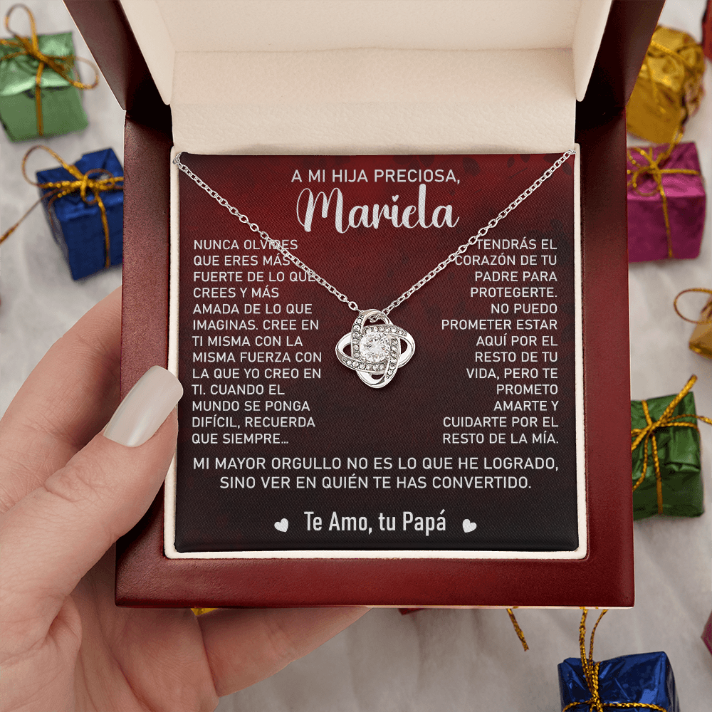 Collar Mikora Love Knot: "Mi Mayor Orgullo Eres Tu" (Acabado en Oro de 14q-18q)