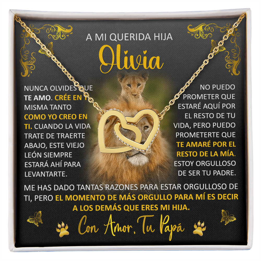 Collar Mikora Interlocking Hearts: "Nunca Olvides  Que Te Amo" (Acabado 14q y Oro Rosa o 18q Oro Amarillo)