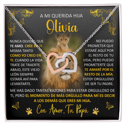 Collar Mikora Interlocking Hearts: "Nunca Olvides  Que Te Amo" (Acabado 14q y Oro Rosa o 18q Oro Amarillo)