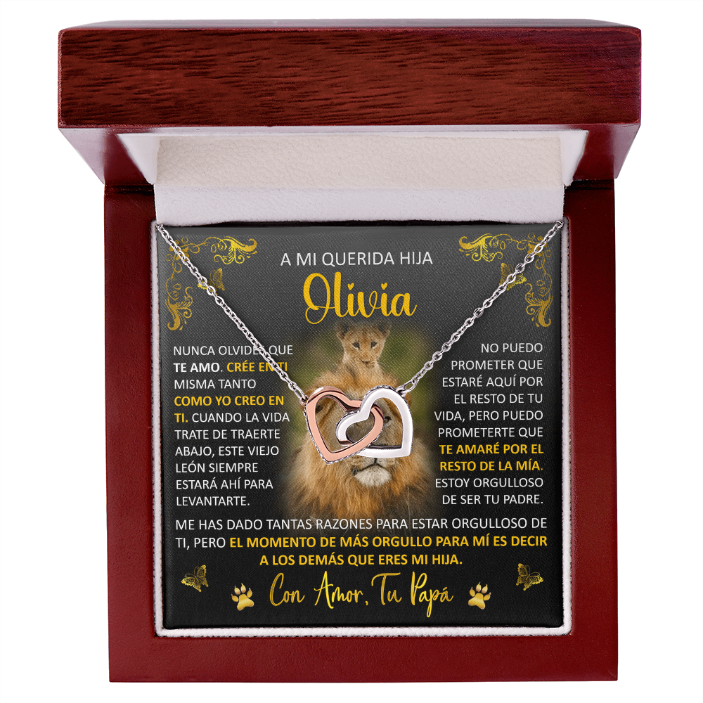 Collar Mikora Interlocking Hearts: "Nunca Olvides  Que Te Amo" (Acabado 14q y Oro Rosa o 18q Oro Amarillo)