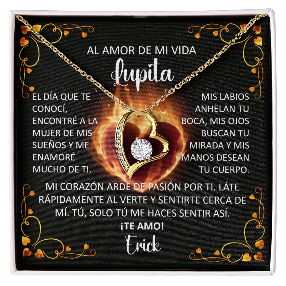 Collar Forever Love: Edición "Mi corazón arde de pasión por ti" (Acabado en Oro de 14Q - 18Q)