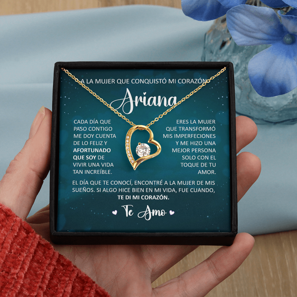 Collar Forever Love: "A La Mujer Que Conquistó Mi Corazón" ( Acabado Oro 14Q - 18Q )