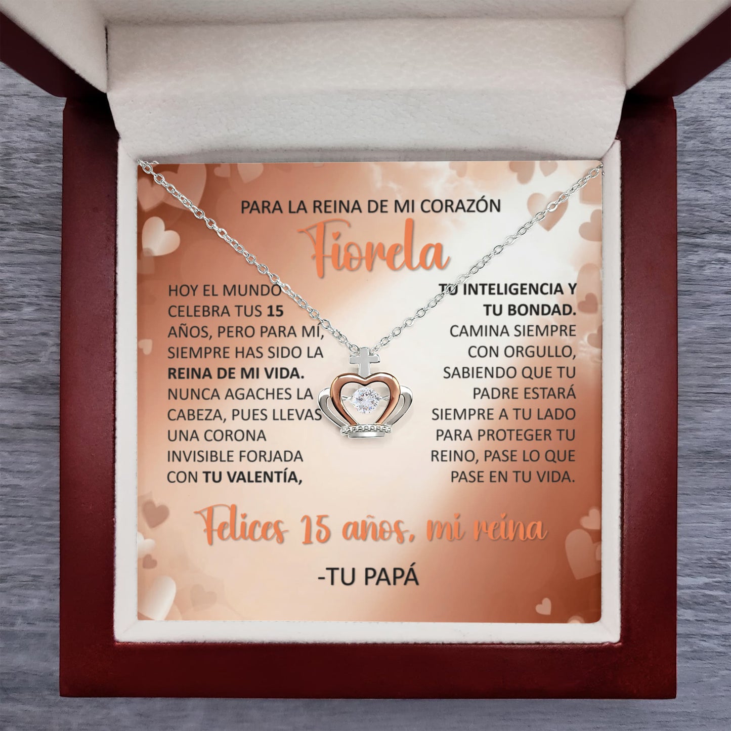 Collar Crown: "La Reina de mi Vida" - Regalo de Papá para Quinceañera (Oro Rosa 14k)