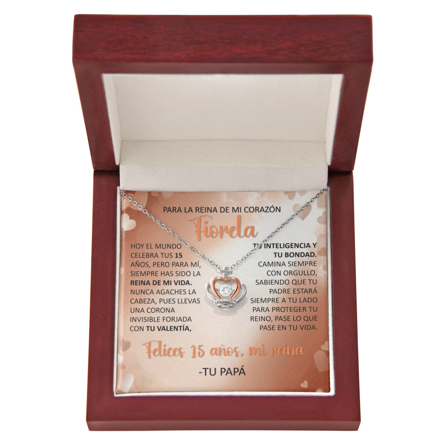 Collar Crown: "La Reina de mi Vida" - Regalo de Papá para Quinceañera (Oro Rosa 14k)