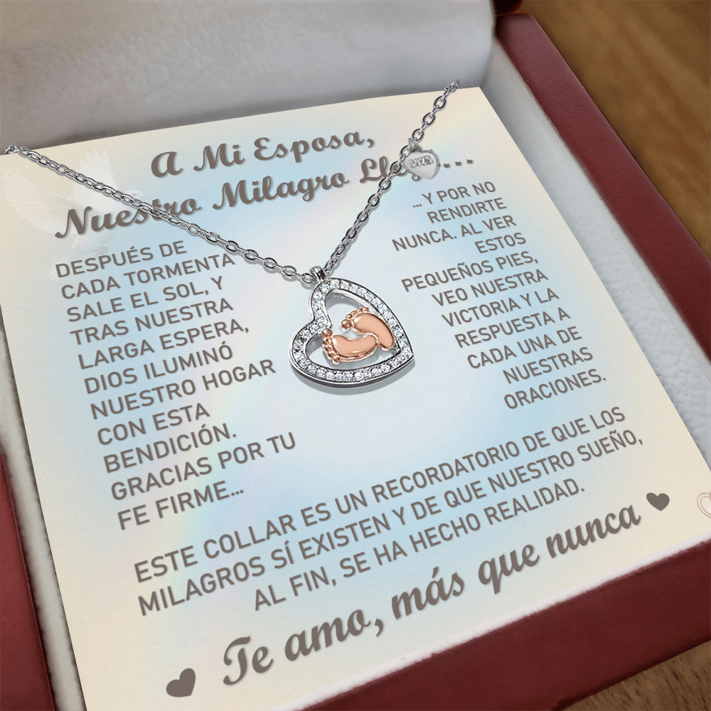 Collar MIKORA "Victoria del Alma" Baby Feet Heart: Plata de Ley & Oro Rosa 14k - Un Milagro para Nosotros