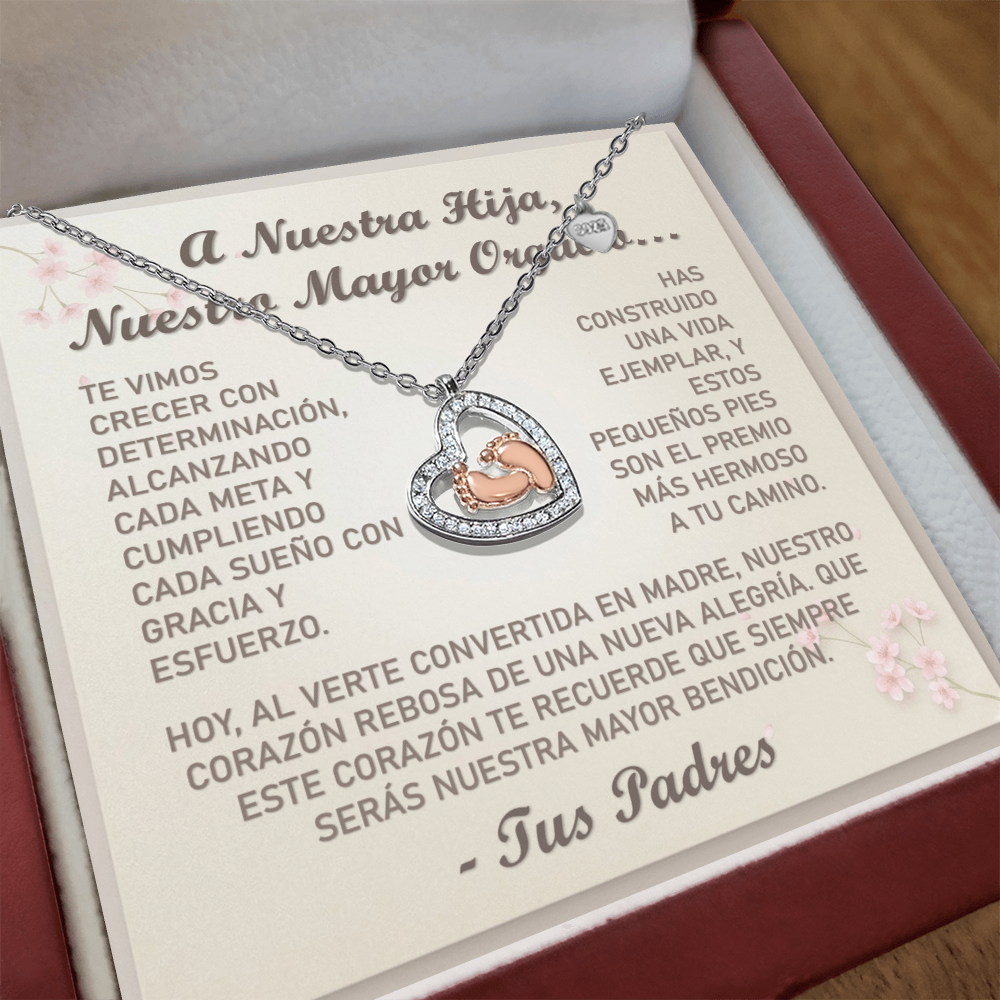 Collar MIKORA Baby Feet Heart "Cosecha de Sueños" : Plata de Ley & Oro Rosa 14k - Para nuestra Hija Orgullo