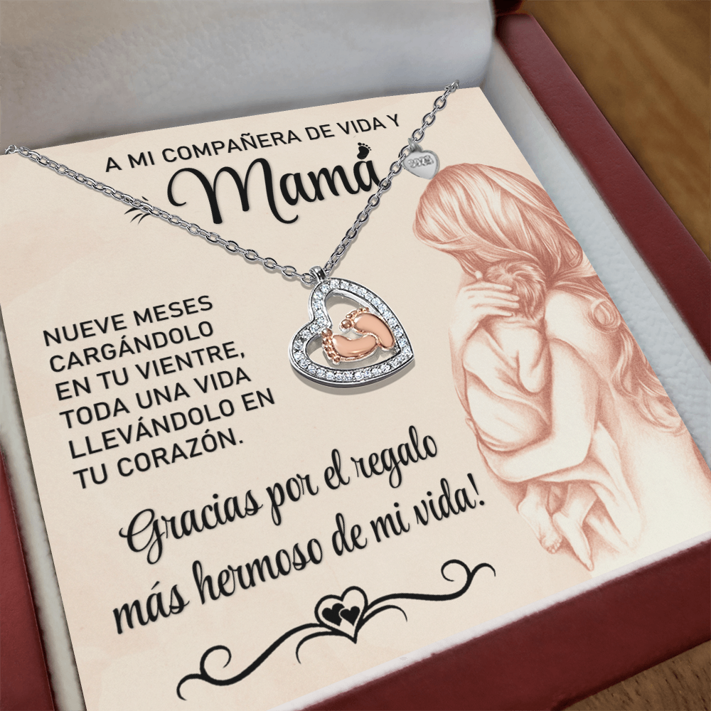 Collar MIKORA Baby Feet Heart: De Papá a la Compañera de Vida - Plata de Ley con Toque de Oro Rosa 14k