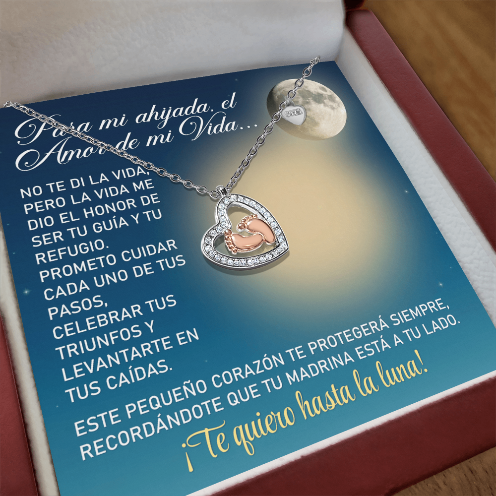 Collar MIKORA Baby Feet Heart: "Guía y Protección": Plata .925 y Oro Rosa 14K - De Madrina a Ahijada