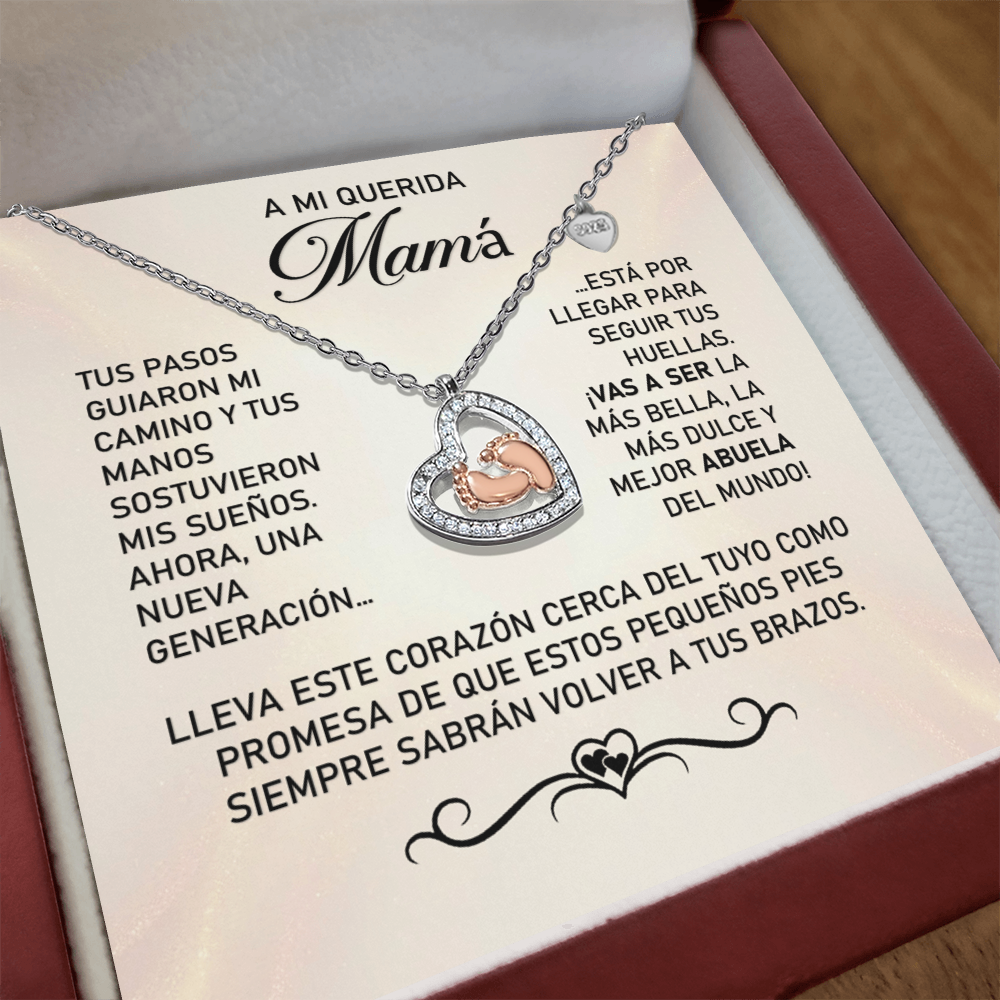 Collar MIKORA Baby Feet Heart Edición:  "Legado de Amor": Plata .925 y Oro Rosa - De Hija a Nueva Abuela