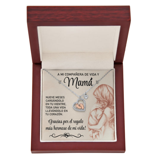 Collar MIKORA Baby Feet Heart: De Papá a la Compañera de Vida - Plata de Ley con Toque de Oro Rosa 14k