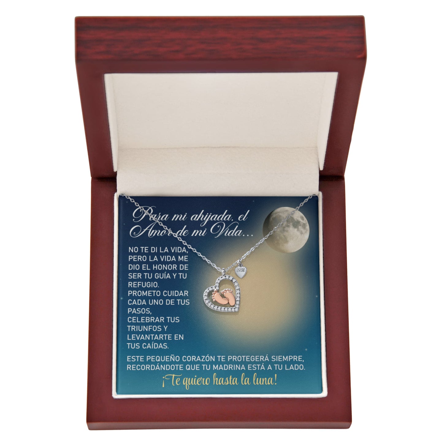 Collar MIKORA Baby Feet Heart: "Guía y Protección": Plata .925 y Oro Rosa 14K - De Madrina a Ahijada