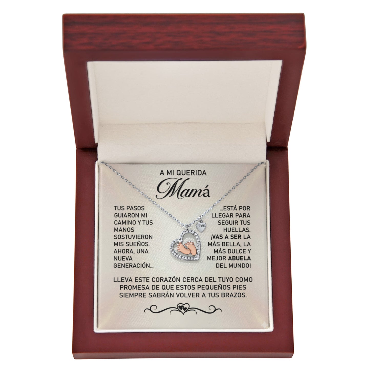 Collar MIKORA Baby Feet Heart Edición:  "Legado de Amor": Plata .925 y Oro Rosa - De Hija a Nueva Abuela