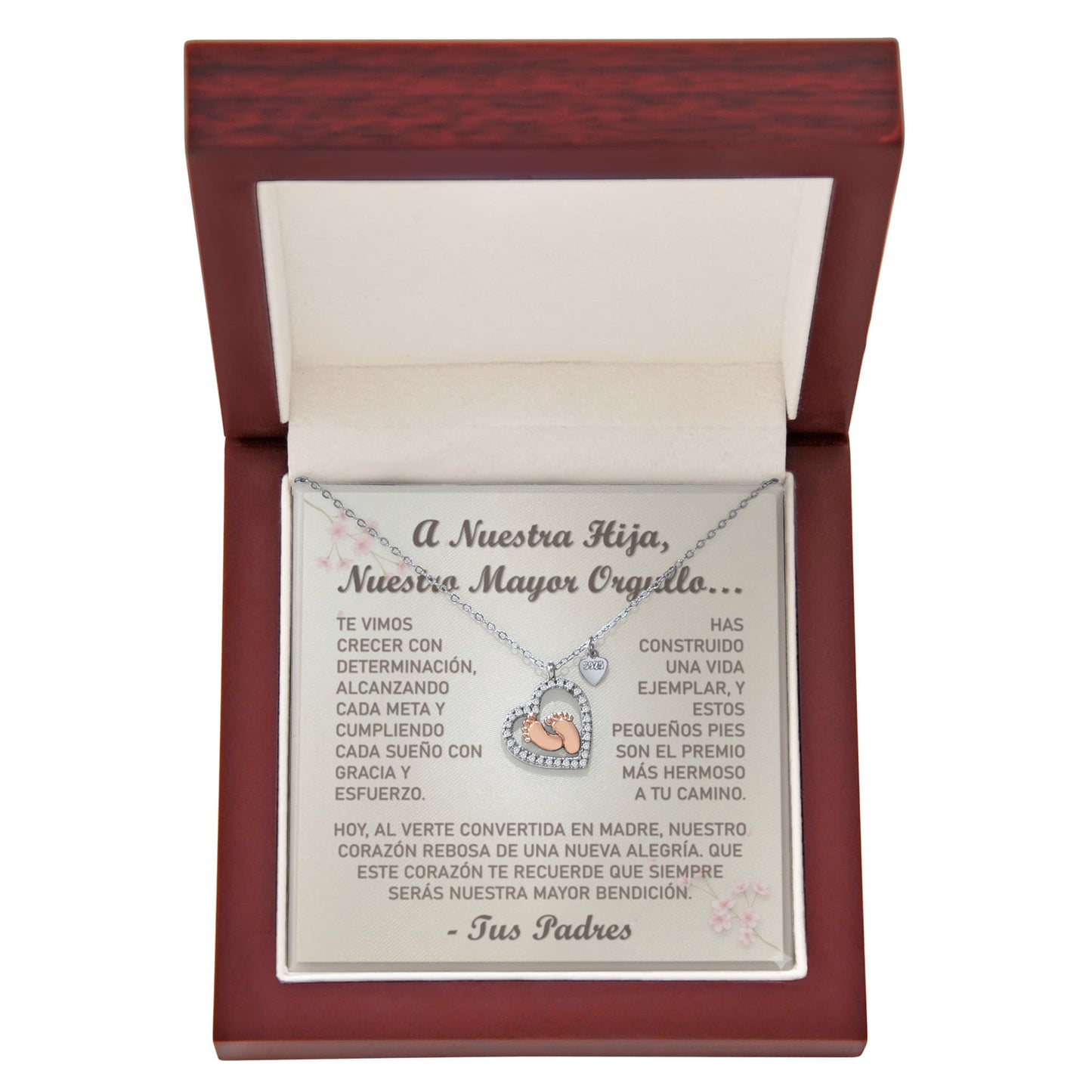Collar MIKORA Baby Feet Heart "Cosecha de Sueños" : Plata de Ley & Oro Rosa 14k - Para nuestra Hija Orgullo