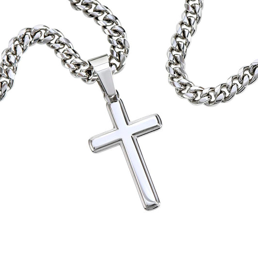 Collar Mikora Artisan Cross & Cuban Link: El Orgullo de un Hijo (Acabado en Oro o Acero)