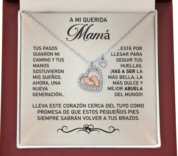 Collar MIKORA Baby Feet Heart Edición:  "Legado de Amor": Plata .925 y Oro Rosa - De Hija a Nueva Abuela
