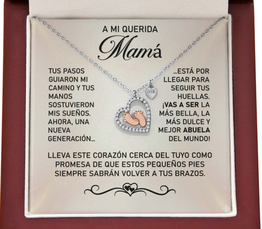 Collar MIKORA Baby Feet Heart Edición:  "Legado de Amor": Plata .925 y Oro Rosa - De Hija a Nueva Abuela
