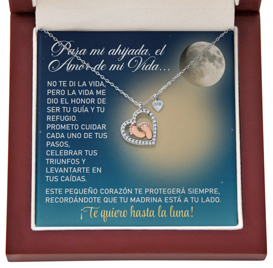 Collar MIKORA Baby Feet Heart: "Guía y Protección": Plata .925 y Oro Rosa 14K - De Madrina a Ahijada