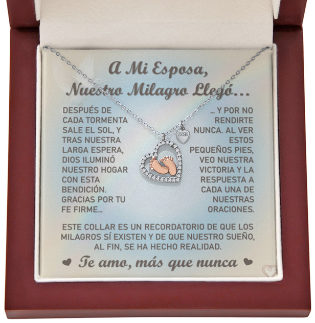 Collar MIKORA "Victoria del Alma" Baby Feet Heart: Plata de Ley & Oro Rosa 14k - Un Milagro para Nosotros