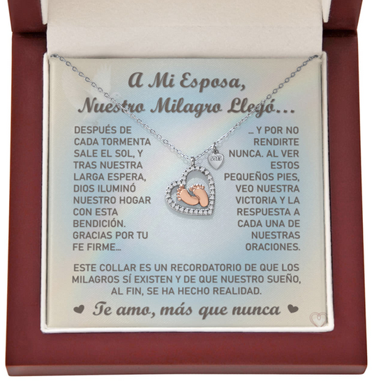 Collar MIKORA "Victoria del Alma" Baby Feet Heart: Plata de Ley & Oro Rosa 14k - Un Milagro para Nosotros